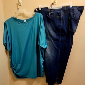 Blue and Dark Denim Capris 2 Piece